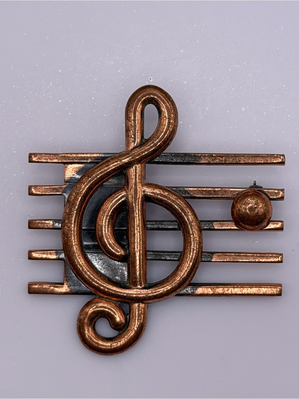 VTG Renoir Copper Treble Clef Music Staff Brooch